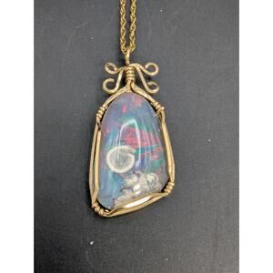 Australian Black Opal Gold Wire Setting 12k Gold Filled 18" Chain